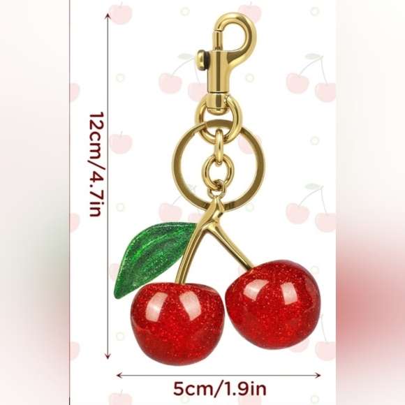Cherry Sparkle Keychain/Bag Charm with Gold and Green Accents. New! - Picture 2 of 5